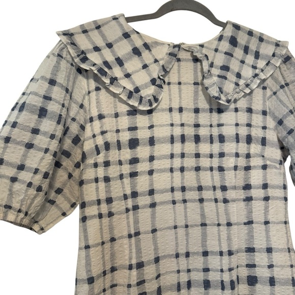 Lena blue gingham collared twee grand millennial style mini dress L - Picture 3 of 9